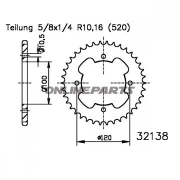 Rear Sprocket 38 Tooth Pitch 520Inner Diameter 100 Bolt Spacing 120