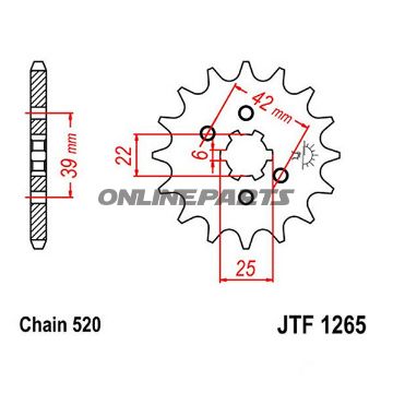 Fortandhjul 16 tænder, dele 520 groft tandet 6 indvendig diameter 22/25