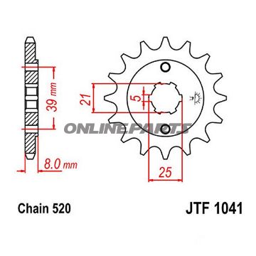 Fortandhjul 15 tænder, dele 520 groft tandet 5 indvendig diameter 21/25