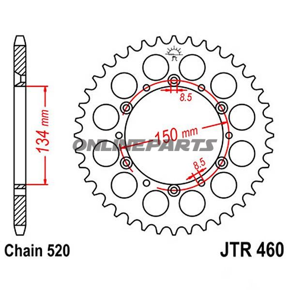 Rear Sprocket 44 Tooth Pitch 520 Blackinner Diameter 134 Bolt Spacing 150