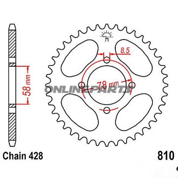 Rear Sprocket 36 Tooth Pitch 428Inner Diameter 058 Bolt Spacing 078
