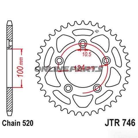 Rear Sprocket 44 Tooth Pitch 520Inner Diameter 100 Bolt Spacing 124