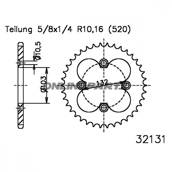 Rear Sprocket 39 Tooth Pitch 520 Blackinner Diameter 103 Bolt Spacing 132