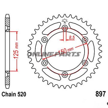 Rear Sprocket 48 Tooth Pitch 520Inner Diameter 125 Bolt Spacing 150