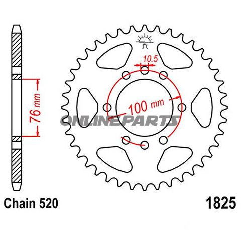 Bag tandhjul 47 Tooth Pitch 520Inner Diameter 076 Bolt Spacing 100