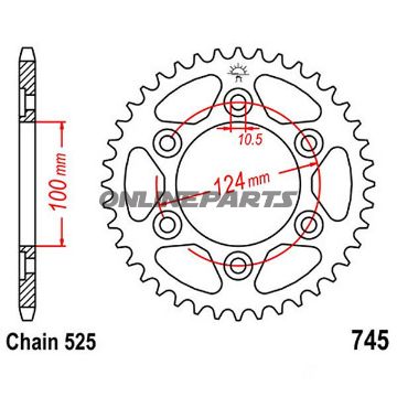 Bagtandhjul 43 T, Størrelse 525Inner Diameter 100 Bolt Spacing 124