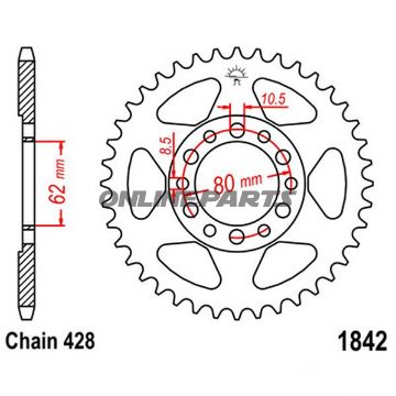 Tandhjul 50Z tænder 428 indre diameter 062 hulmønster 080