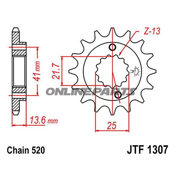 Ritzel 14Z dele 520 fint tandet indre diameter 22/25