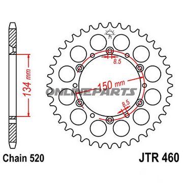 Bag tandhjul 51 Tooth Pitch 520Inner Diameter 134 Bolt Spacing 150