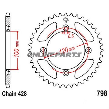Tandhjul 48Z tænder 428 Indre diameter 100 Hulcirkkel 120
