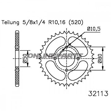 Tandhjul 38Z tænder 520 sort Indre diameter 050 Hulmønster 080
