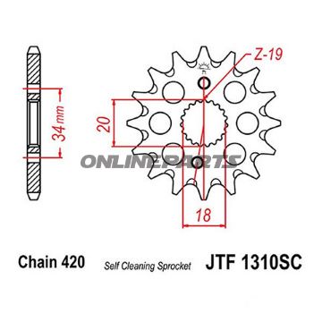 Racing Fortandhjul 14Z Deling 420 Fintandet Indvendig diameter 18/20