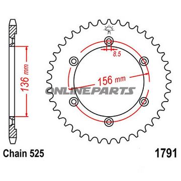 Bag tandhjul 46 Tooth Pitch 525Inner Diameter 136 Bolt Spacing 156