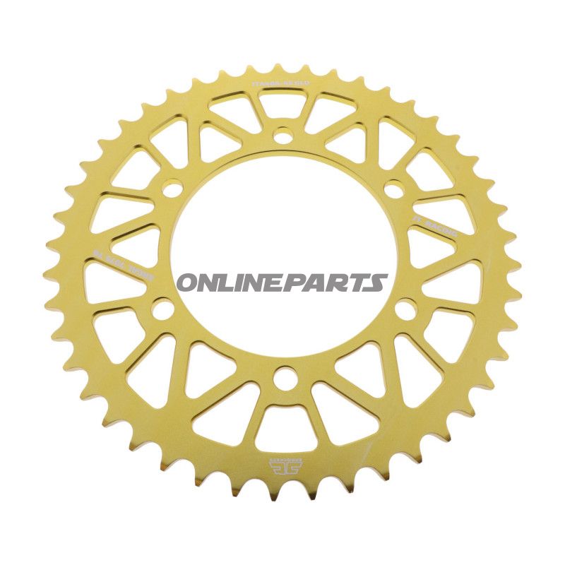 BAGESTE TANDHJUL ALUMINIUM 45 TANDHØJDE 520 GULD JT INDVENDIG DIAMETER 110 BOLT AFSTAND 130