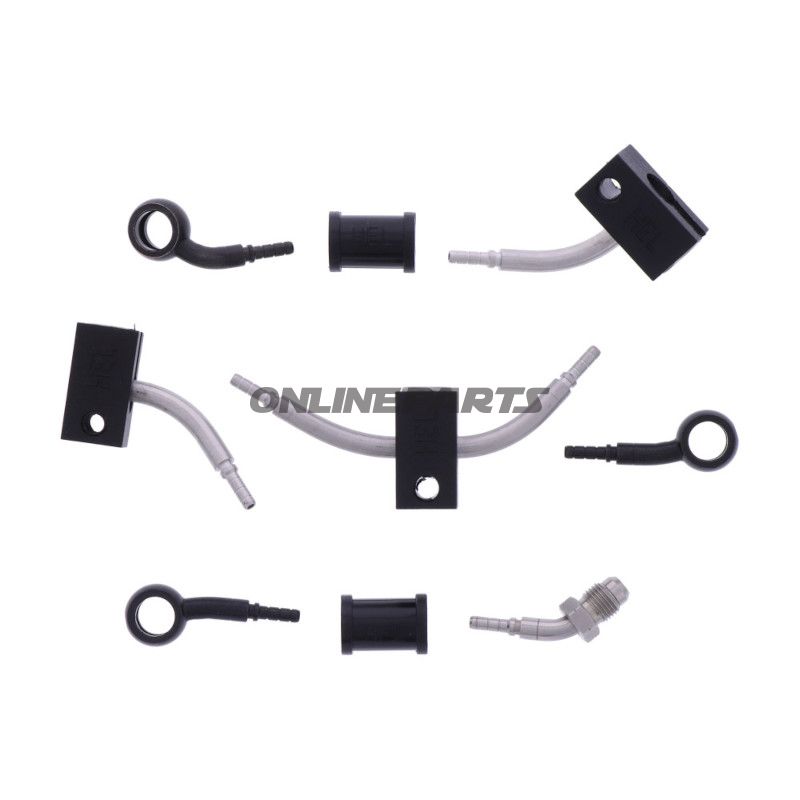 FLETTET STÅL BREMSESLANGE KIT FITTINGS SORT 4 DELE