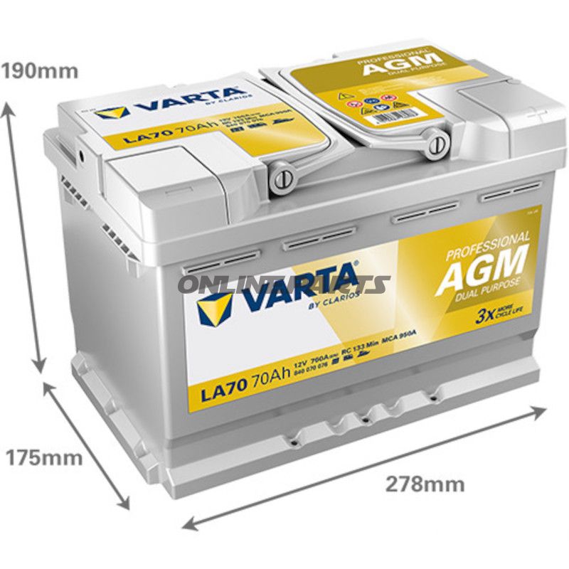 Starter- og forsyningsbatteri 12V 70AH AGM ID Professionel dobbeltfunktion