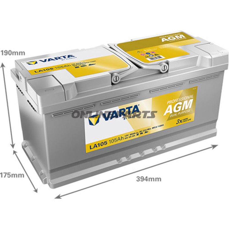 Starter- og forsyningsbatteri 12V 105AH AGM ID Professionel dobbelt funktion